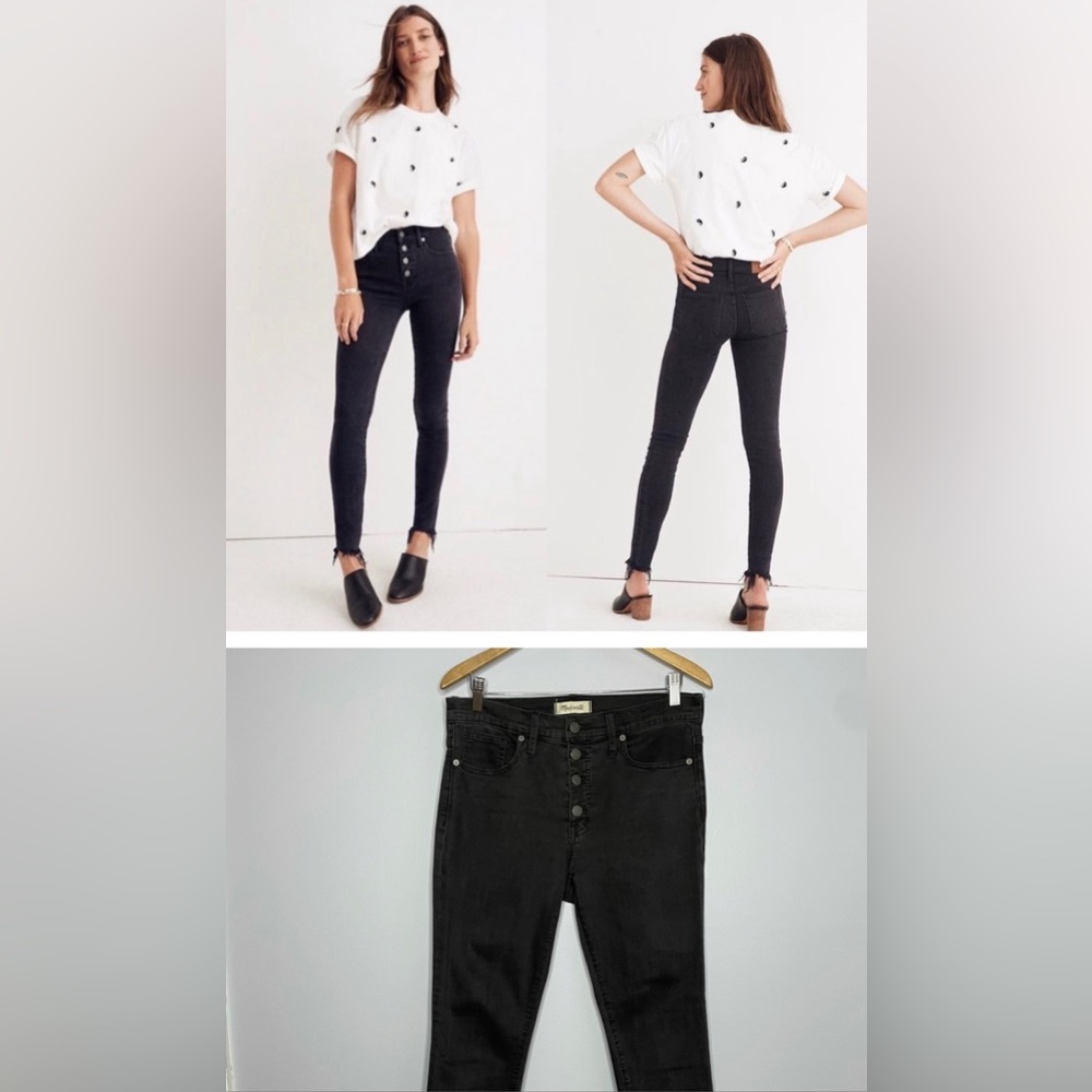 Madewell 9" Mid-Rise Skinny Jeans in Berkeley Black Button Fly